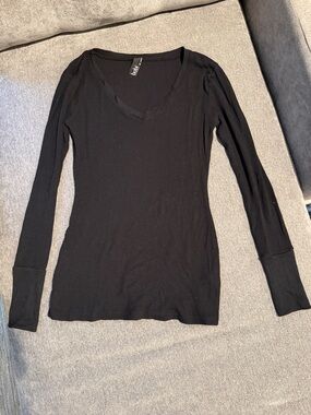 bobi Black Ribbed Long Sleeve Scoop Neck Top